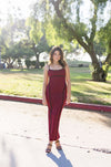 Sleeveless Contrast Stitching Midi Dress Burgundy