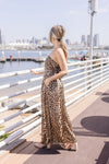 Sleeveless Leopard Print Wide Leg Jumpsuit Brown