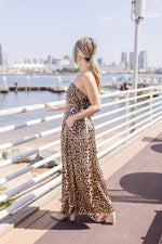 Sleeveless Leopard Print Wide Leg Jumpsuit Brown