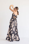 Sleeveless Floral Print Wide Leg Jumpsuit Black