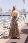 Sleeveless Leopard Print Wide Leg Jumpsuit Brown