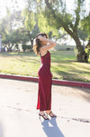 Sleeveless Contrast Stitching Midi Dress Burgundy