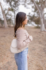 Vegan Leather Woven Shoulder Purse Ivory