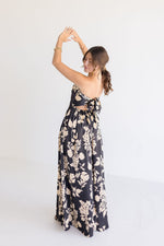 Sleeveless Floral Print Wide Leg Jumpsuit Black