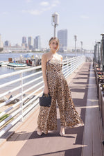 Sleeveless Leopard Print Wide Leg Jumpsuit Brown