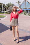 Long Sleeve Button Down Satin Top Red