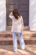 Long Sleeve Cowl Neck Fringe Cardigan Tan