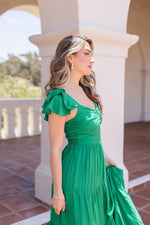  Ruffle Sleeve Maxi Dress Green