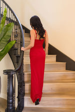 Sleeveless Cowl Neck Ruched Maxi Dress Red