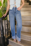 High Rise Cuffed Wide Leg Jeans Medium Wash