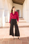 Long Sleeve Button Down Satin Top Burgundy