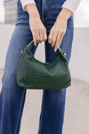 Top Handle Vegan Leather Woven Purse Green