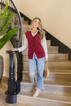 Sleeveless Button Down Sweater Vest Burgundy