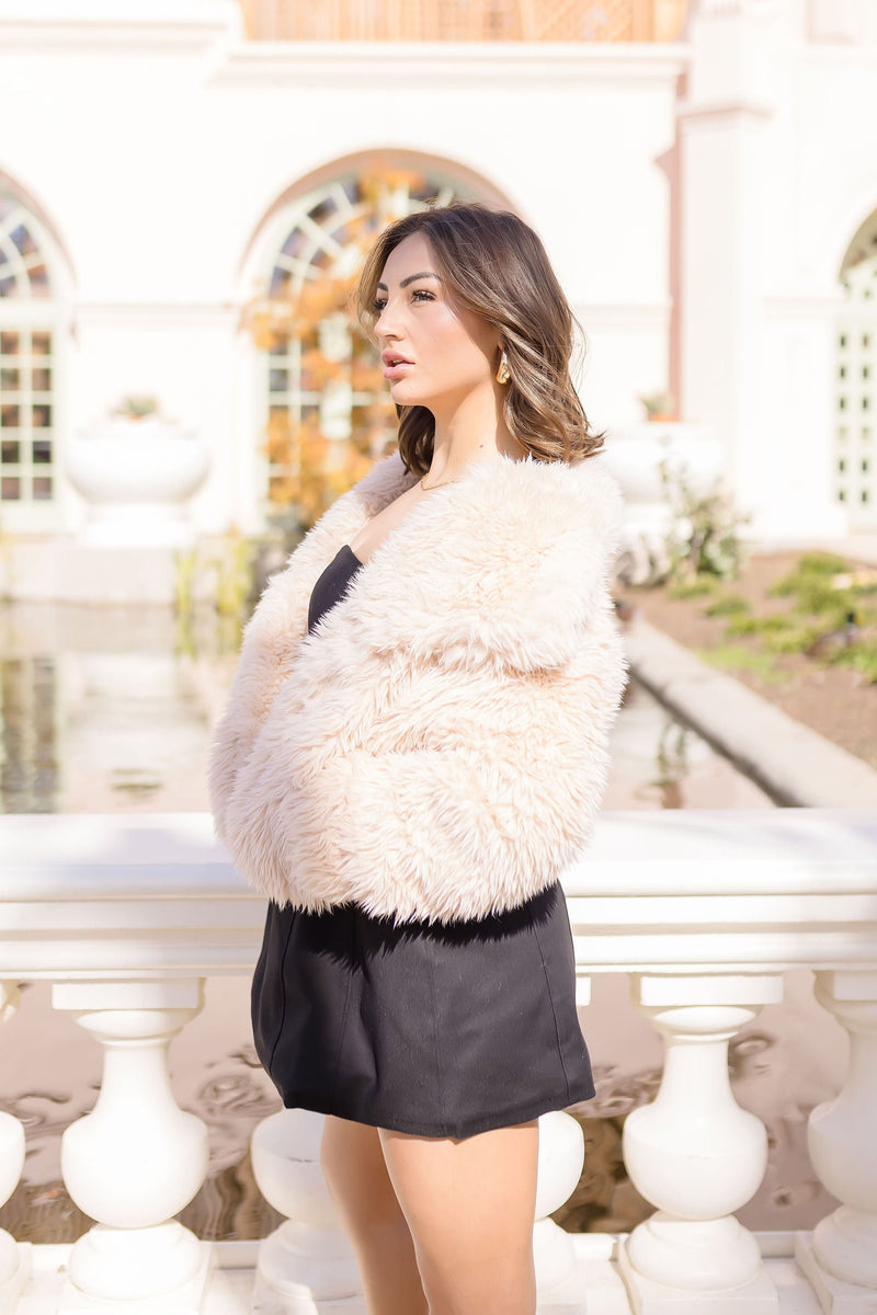 Long Sleeve Faux Fur Jacket Khaki