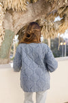 Long Sleeve Washed Quilted Jacket Blue