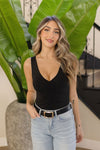 Sleeveless Double Layer Ruched Bodysuit Black