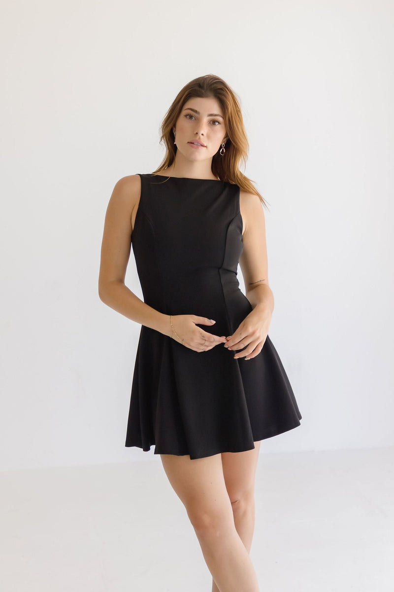 Sleeveless Boat Neck Mini Dress Black