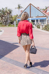 Leopard Print Denim Mini Skirt Brown