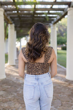 Sleeveless Ribbon Trim Leopard Print Bodysuit Brown