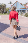 Long Sleeve Button Down Satin Top Red