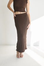 Sleeveless Textured Boatneck And Maxi Skirt Set Brown