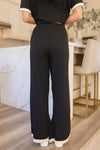 Short Sleeve Ribbed Sweater Top And Pants Set Black