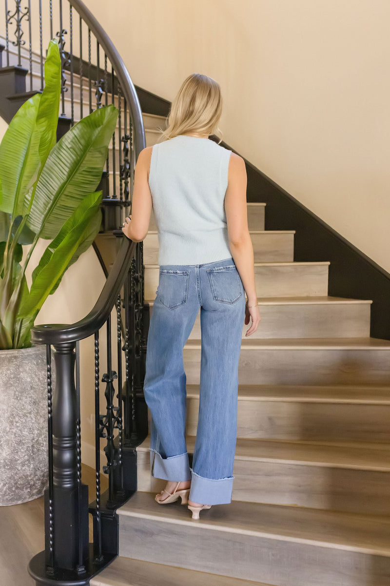 Sleeveless Front Tie Sweater Top Blue