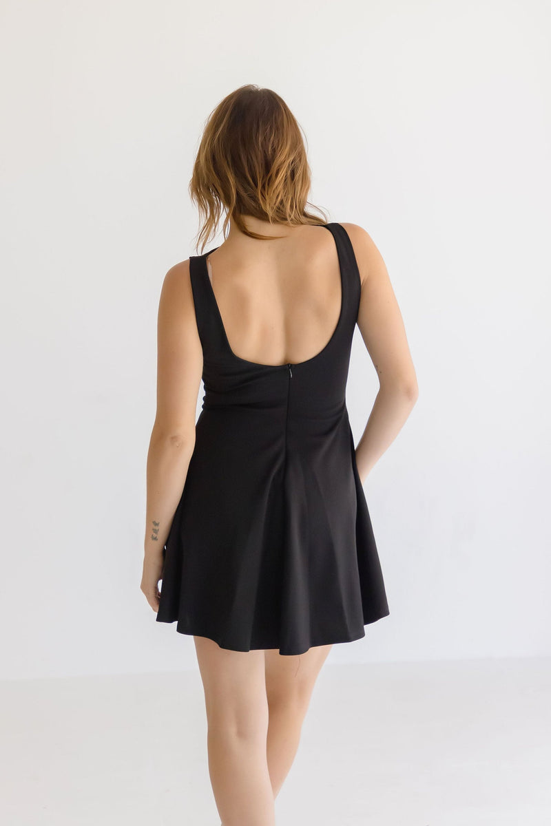 Sleeveless Boat Neck Mini Dress Black