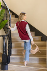 Sleeveless Button Down Sweater Vest Burgundy