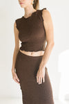 Sleeveless Textured Boatneck And Maxi Skirt Set Brown