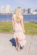  Short Sleeve Floral Print Shirred Maxi Dress Pink