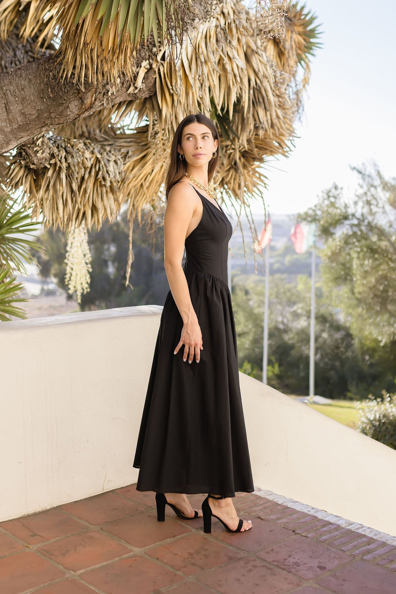  Sleeveless Cross Back Maxi Dress Black