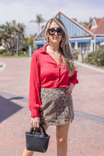 Grace Long Sleeve Button Down Satin Top Red