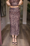 Sleeveless Mesh Leopard Print Top And Midi Skirt Set Brown