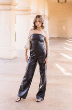 Sleeveless Vegan Leather Wide Leg Jumpsuit Black