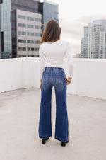 High Rise Slanted Pocket Wide Leg Jeans Dark Wash