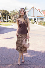  Leopard Print Mesh Midi Skirt Brown