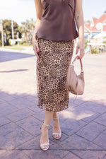  Leopard Print Mesh Midi Skirt Brown