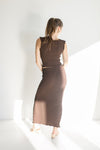 Sleeveless Textured Boatneck And Maxi Skirt Set Brown