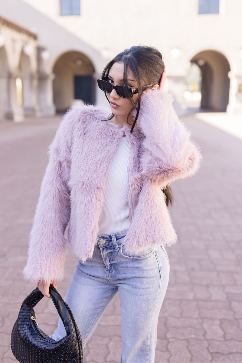 Long Sleeve Faux Fur Jacket Dusty Pink