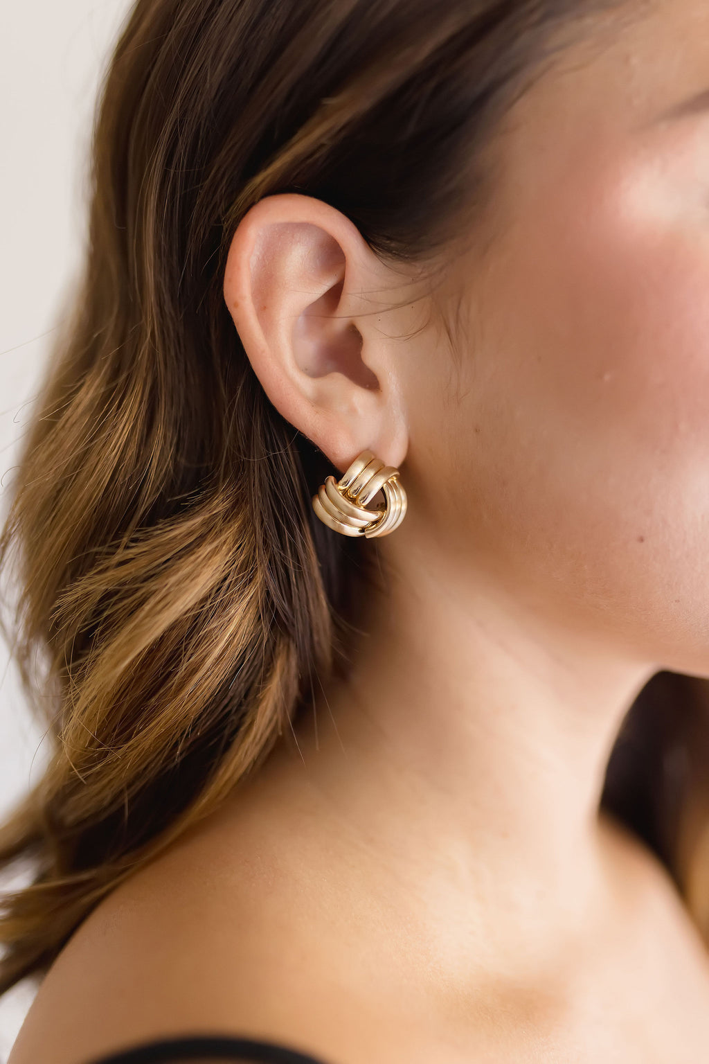 Layered Knot Stud Earrings Gold