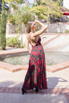 Cowl Neck Cross Back Floral Print Maxi Dress Black