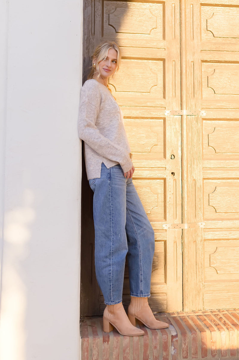 Long Sleeve Love Print Sweater Taupe