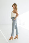  High Rise Straight Leg Cropped Jeans Light Wash