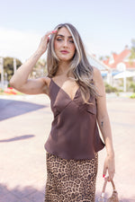  Sleeveless V Neckline Top Brown