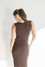 Sleeveless Textured Boatneck And Maxi Skirt Set Brown