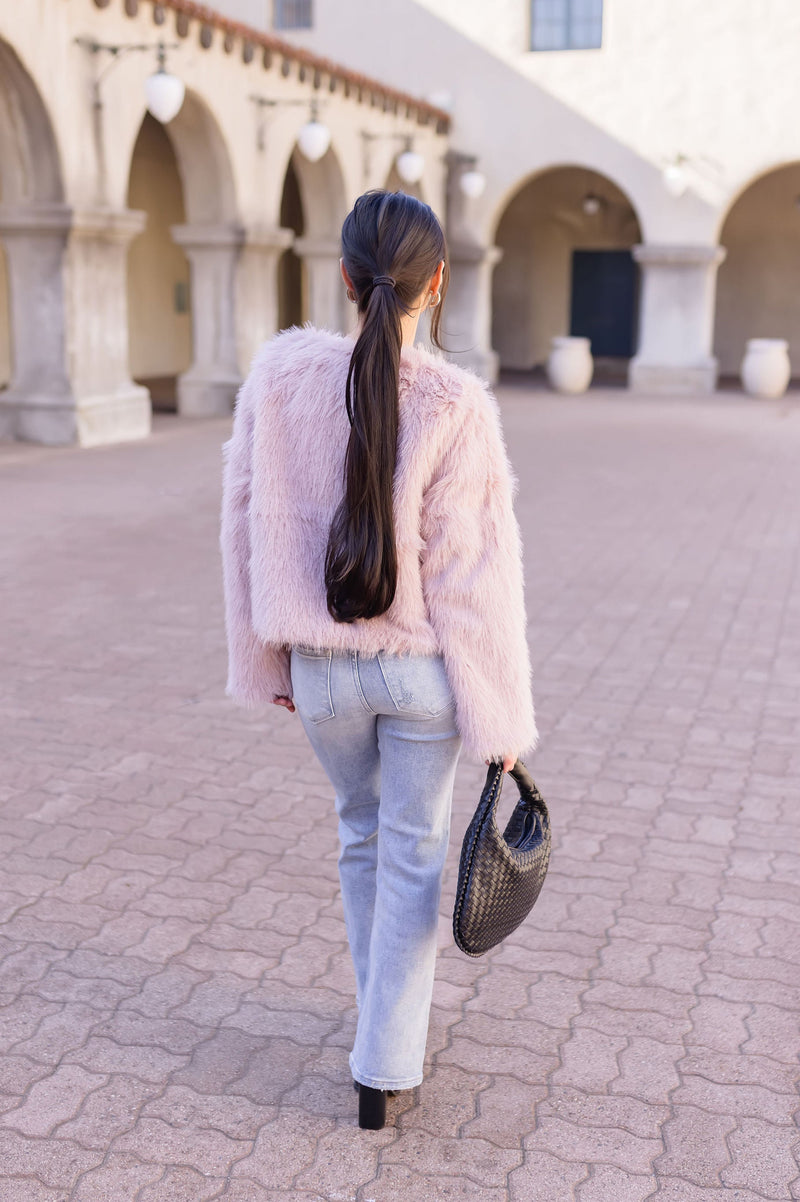 Long Sleeve Faux Fur Jacket Dusty Pink