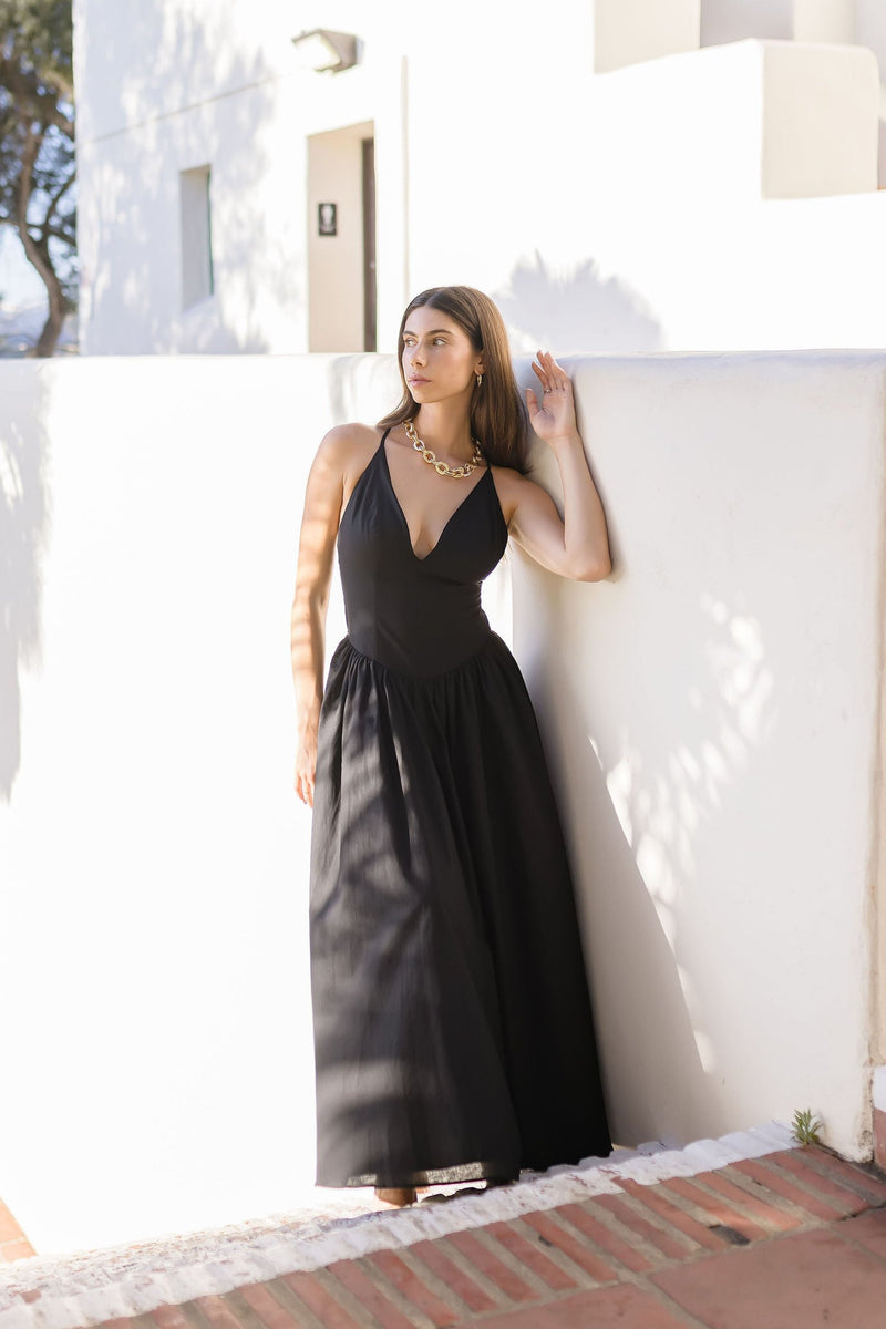  Sleeveless Cross Back Maxi Dress Black