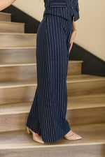 High Waist Stripe Print Wide Leg Pants Navy