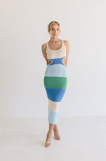 Sleeveless Color Block Cut Out Midi Dress Blue